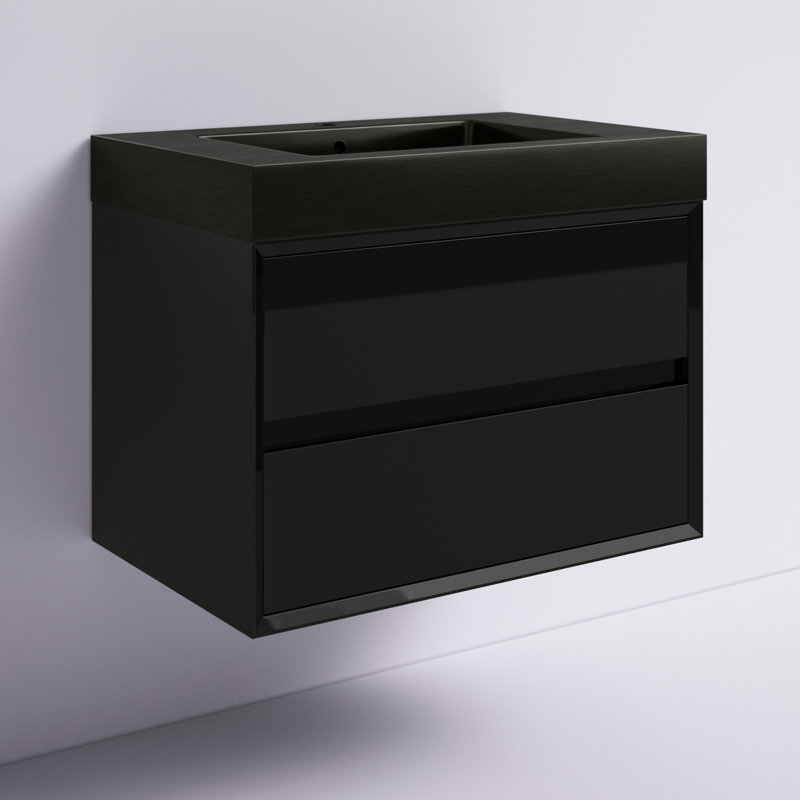 Golitz 29.5'' Single Bathroom Vanity with Stainless Steel Top, Glossy Black