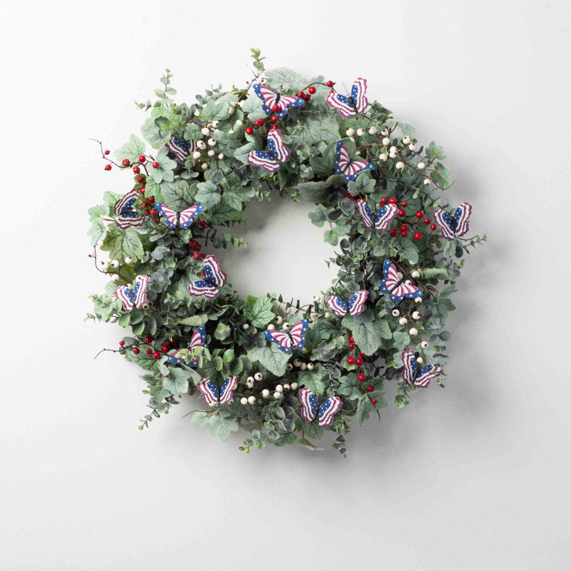 Couronne de jardin patriotique papillon en soie, H 22 po x l 22 po x P 6 po