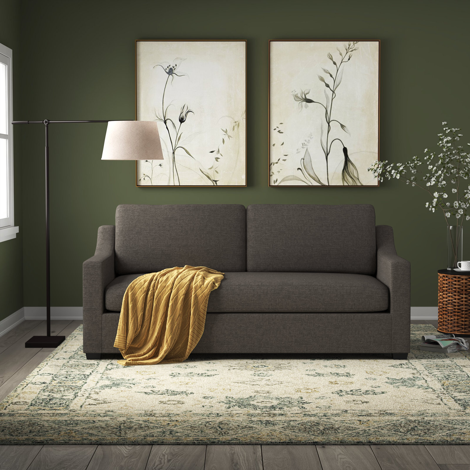 Cranbrook 88'' Upholstered Sofa, Drusky Charcoal Sustain® Basketweave
