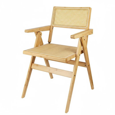 Chaises pliantes avec accoudoirs pour salle à manger de style Mid-Century, chaises en bambou d'extérieur avec accoudoirs pour le salon, capacité de 440 lb, bois naturel.