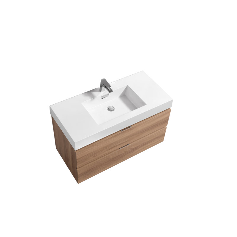 Meuble-lavabo simple mural 35,5 po avec plateau en acrylique renforcé, Chêne miel