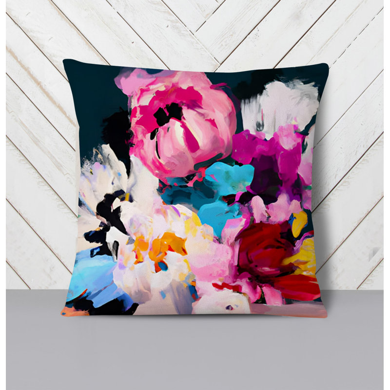 Throw Pillow With Insert, Multi Floral/Abstract 4, 16"H x 16"W