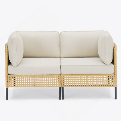 Durable Outdoor Wicker Sofa Set With Beige Cushions, Modular Design For Patio And Garden Flexibility