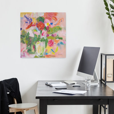Impressionnisme contemporain rose avec art abstrait bleu