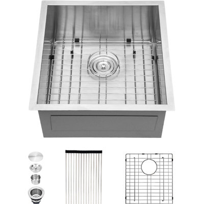 Évier de cuisine encastré à simple cuve en acier inoxydable de calibre 16 de 19 pouces de profondeur 19 avec couche de condensation et conception en pente autour du trou de drain pour un entretien facile