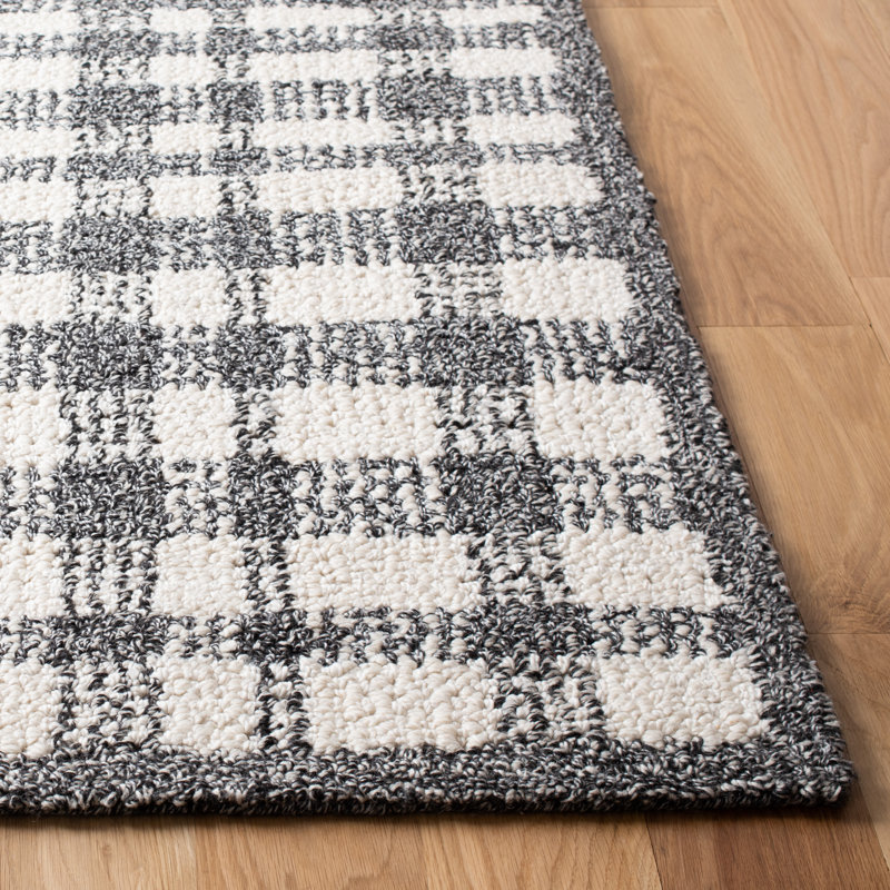 Halstead Plaid Handmade Tufted Ivory/Black Area Rug, Rectangle 4' x 6'