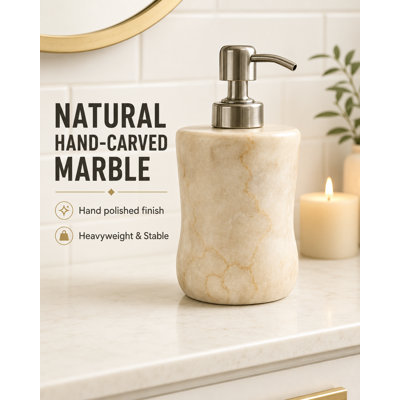 Degarmo Natural Marble Soap Dispenser Handcrafted Beige Marble Lotion Pump Bottle with Stainless Steel Pump for Bathroom or Kitchen Sink
