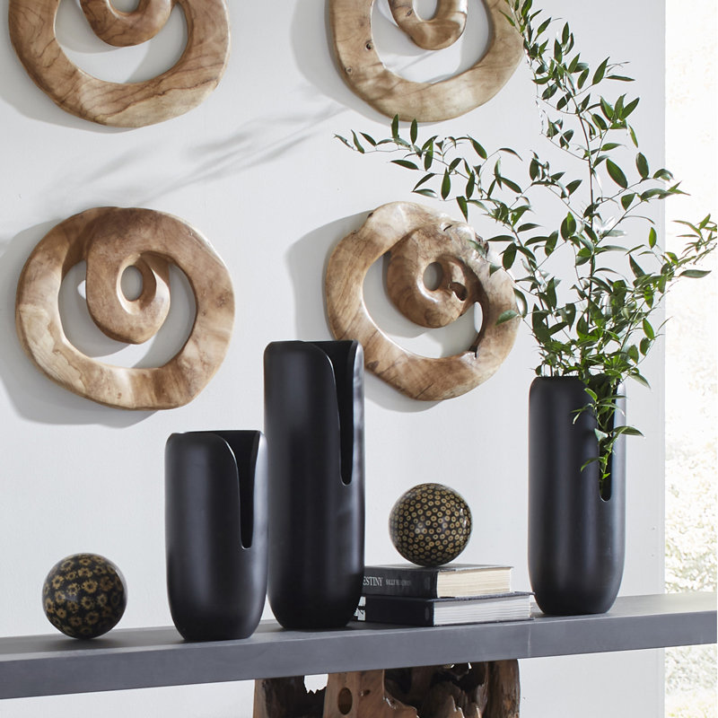 Interval Wood Vase, 15" H x 6" W x 6" D, Black