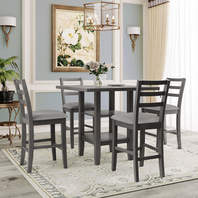 Alizai 4 - Person Solid Wood Top Four Leg Dining Set, Gray