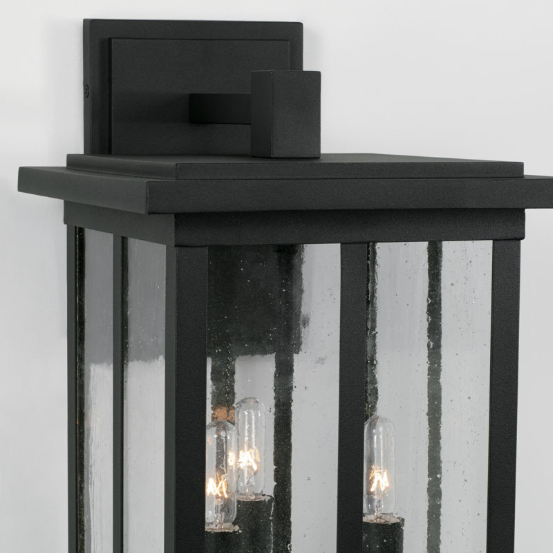 Lanterne murale d'extérieur en verre à 3 lumières H 18 po, Noir