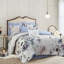 Édredon très grand - 8 pièces en coton bleu avec coussins décoratifs, impression de style floral chic-125396578-125396579