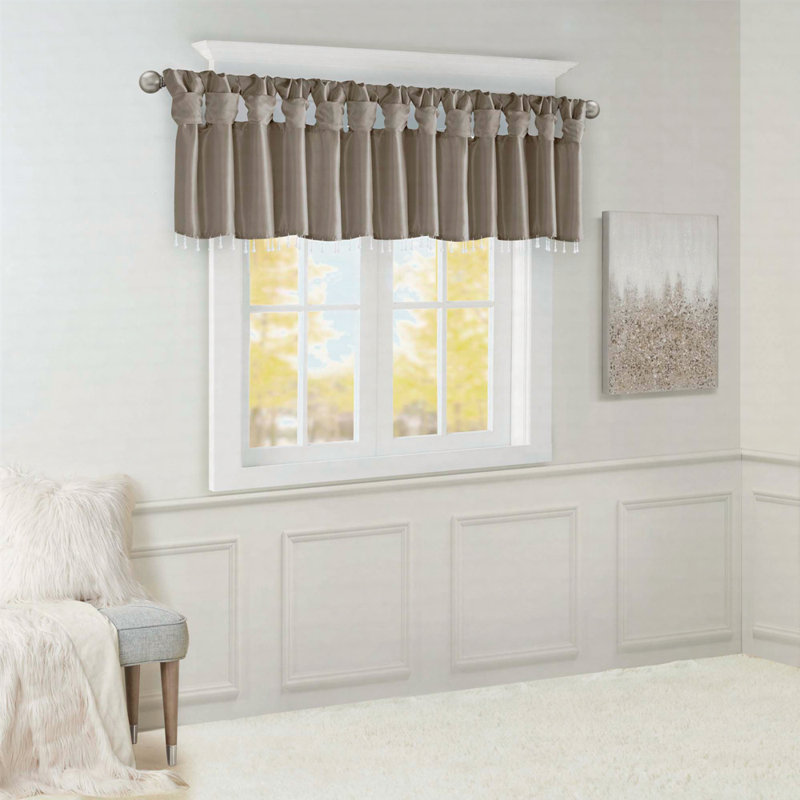 Lightweight Faux Silk Valance With Beads 50X26", Pewter