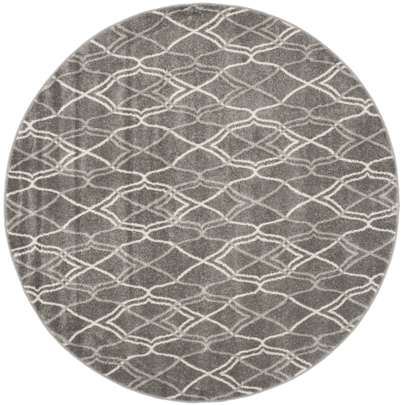 Ammundsen Geometric Gray Area Rug, Round 5'