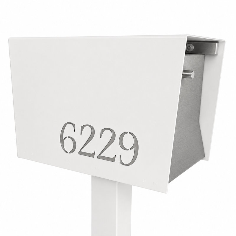 UPTOWN BOX Post Mounted Mailbox, White/Stainless Steel