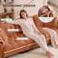 Canapé nuage orange 2 places en chenille avec 2 poufs amovibles, coussins capitonnés et finitions à pompons-355024054