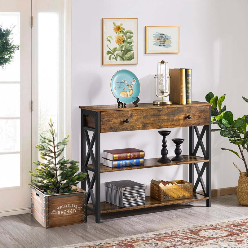 Annam Console Table, Brown, 80cm H x 100cm W x 30cm D, Black