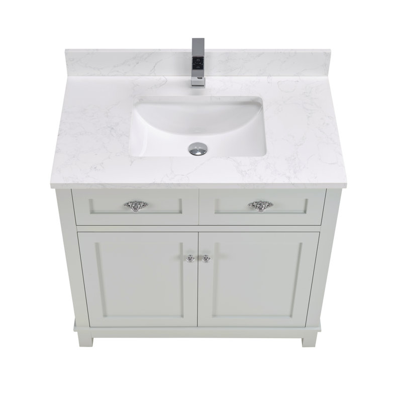 36" Solid Wood Sink Vanity With 1' Artificial Stone Top, Polished Chrome, Silver Strand