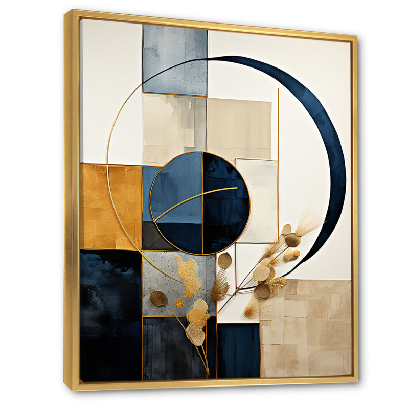 Décoration murale géométrique minimaliste organique bleu marine - simplicité géométrique moderne, Cadre flottant doré