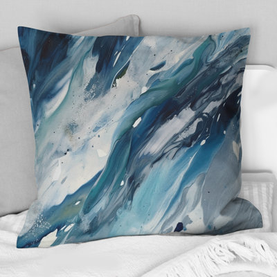 Bliss Of Happiness Abstract In Retro Blue I - Abstract Painting Printed Throw Pillow