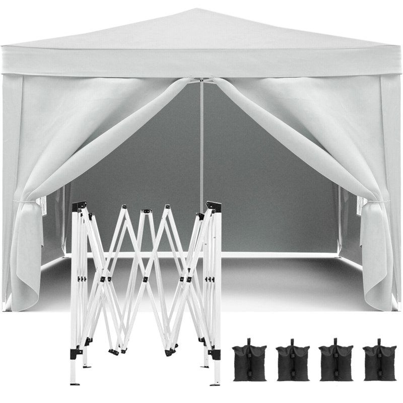 10'X10' Folding Canopy With 4 Removable Sidewalls Outdoor Event Shelter UPF 50+ Gazebo Portable Tents For Parties Beach Camping Wedding EZ Pop Up Canopy 4Pcs Weight Bag + Carry Bag