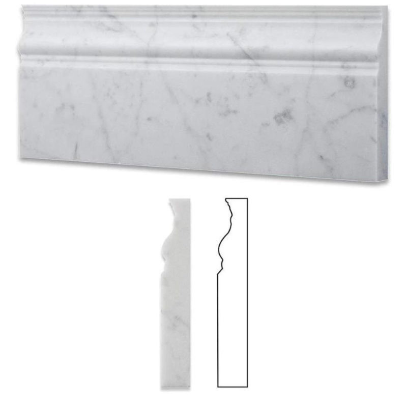 12 in. L x 5 in. W Marble Bullnose Tile Trim, Honed White Carrara