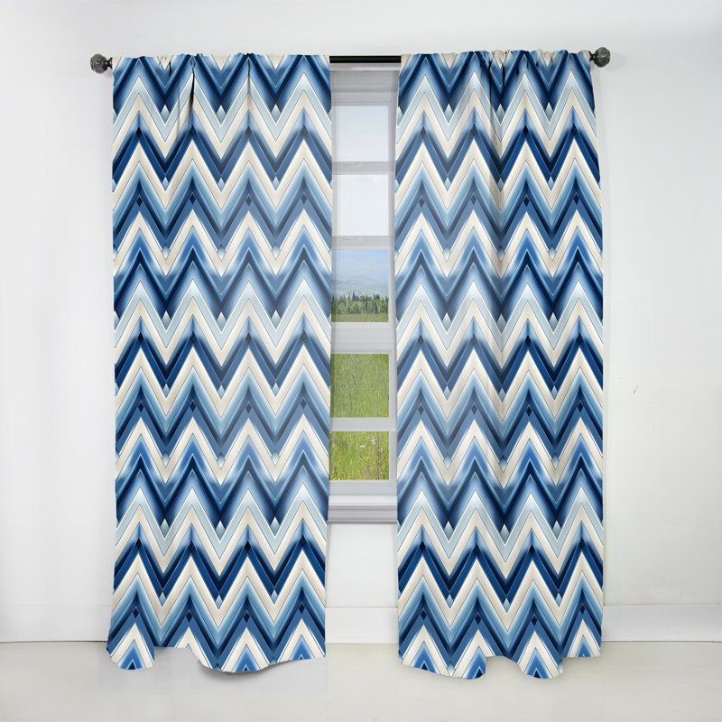 Rideau obscurcissant rétro à motif de chevrons bleu cobalt et blanc rétro - 1 panneau, L 52 po x L 108 po
