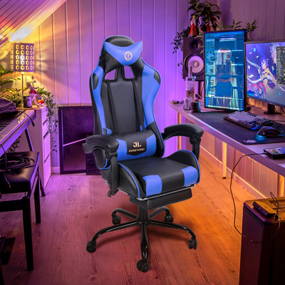 Footrest Gaming Chair with Lumbar Pillow Massage Function