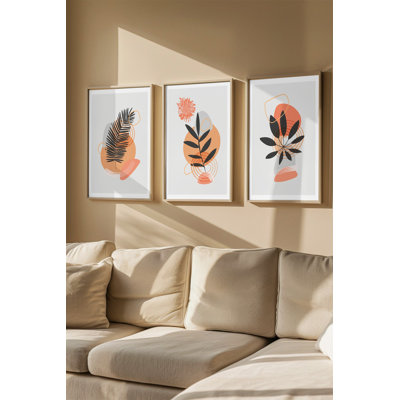 Ensemble de 3 peintures élégantes encadrées décoratives, 12,9 po x 18,9 po | Cadre 100% bois massif (épaisseur: 0,8 pouce), œuvre d'art 100% MDF | Impression numérique éclatante, parfaite pour la décoration de salon et de bureau