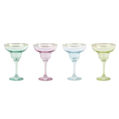 Mexican Hand Blown Glass – Set of 4 Hand Blown Margarita Glasses Confetti  Rock (16 oz)