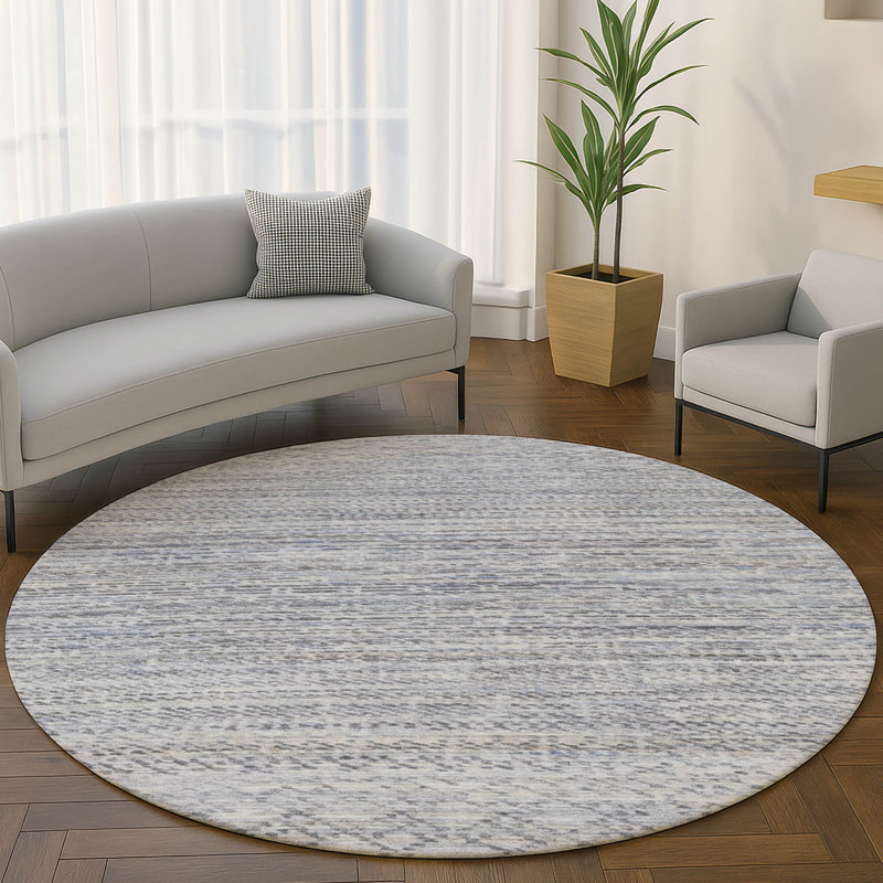 Premium Machine Washable Mayfield AMF2150 Striped Rug, Sky, Round 8'