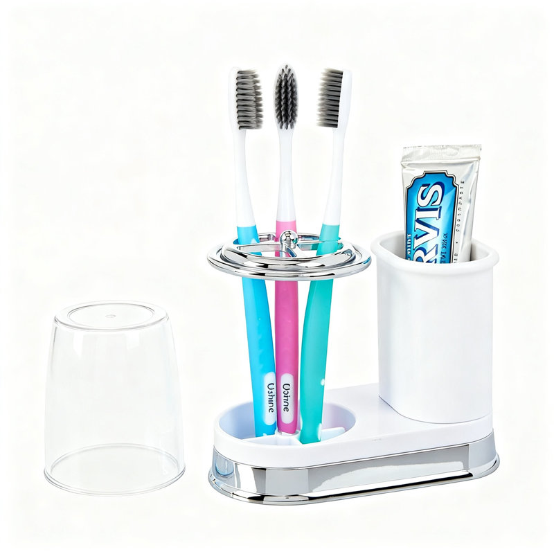 Porte-dentifrice et porte-brosse à dents avec tasse, organisateur de comptoir de meuble-lavabo (blanc)