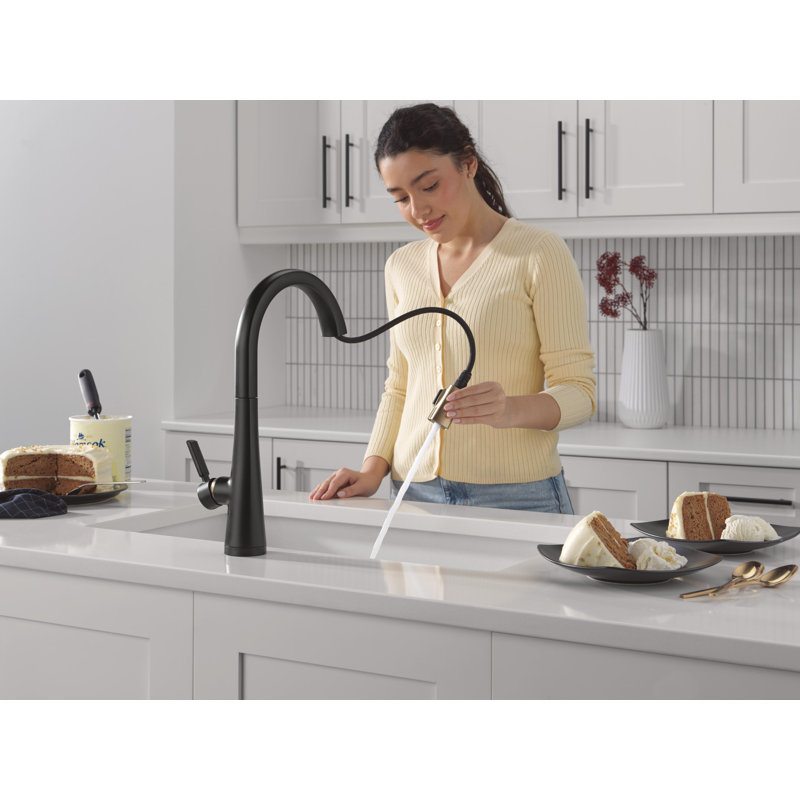 Touch2O Technology Kitchen Faucet with Touchless Technology, Matte Black / Champagne Bronze