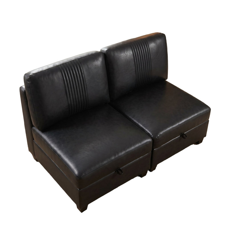 Canapé modulaire flexible en polyuréthane, Black Faux Leather, 35.43" H x 58.26" W x 35.43" D
