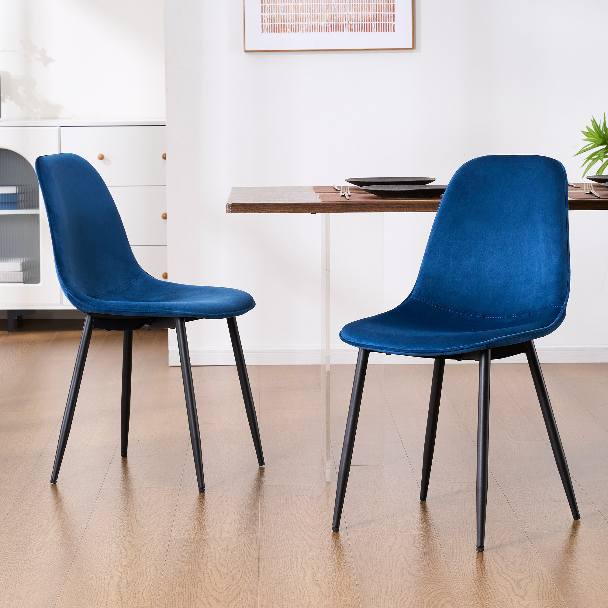 Kavi Upholstered Dining Chair,  Blue Velvet/Black