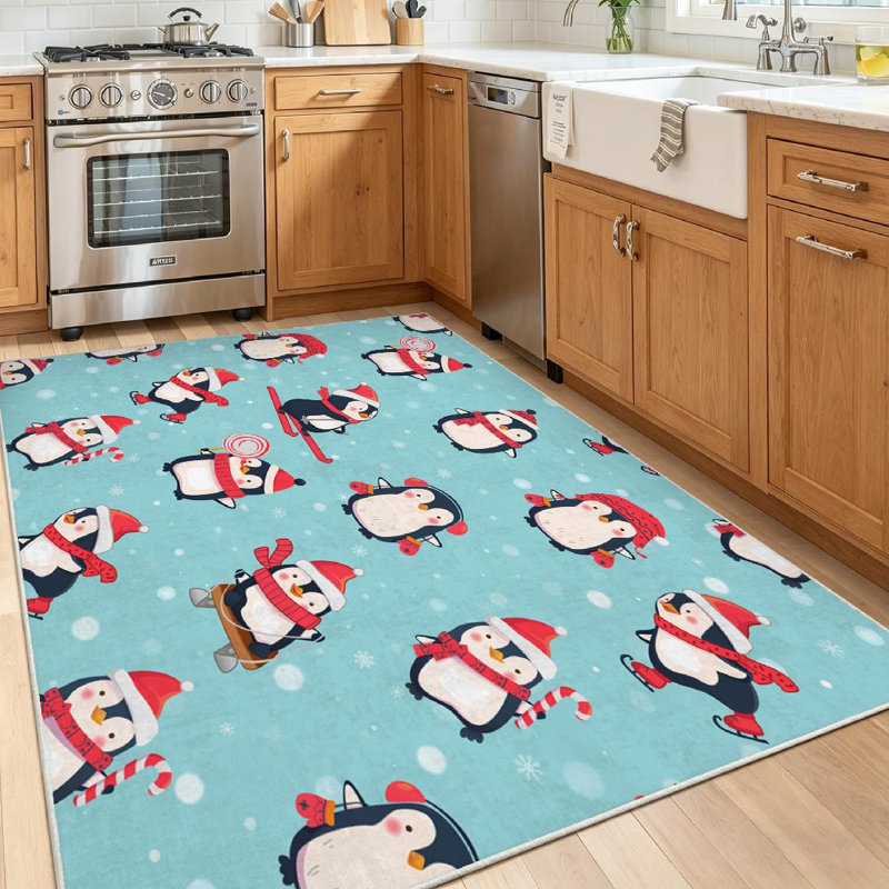 Tapis d'intérieur transparent lavable à la machine, avec de jolis pingouins, Rectangle 39 po x 63 po