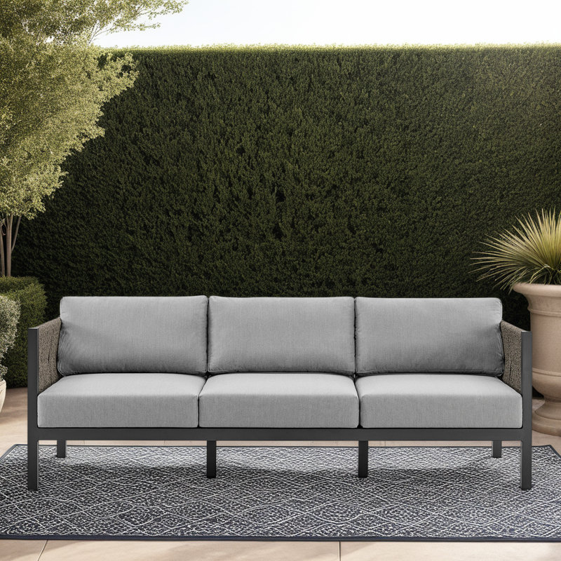 Cleven Aluminum And Rope Outdoor Sofa, Black/Gray