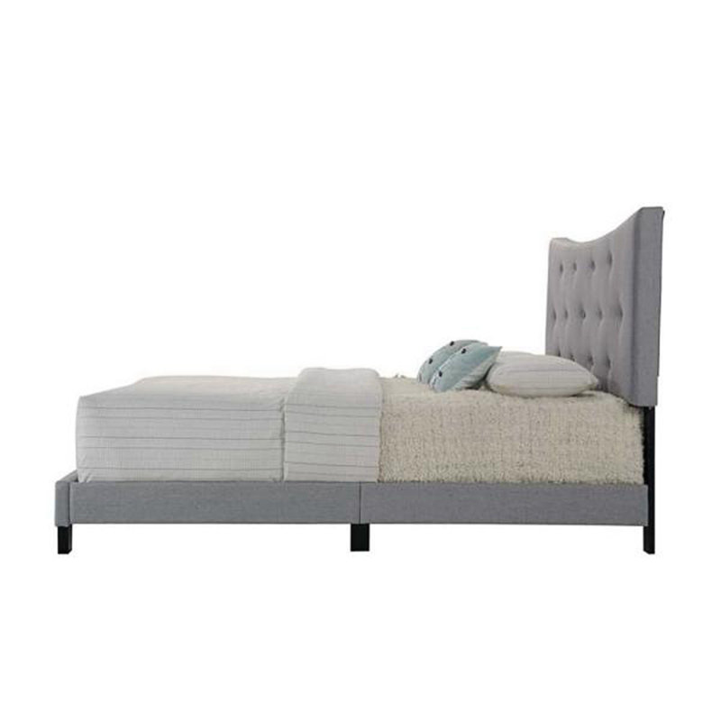 Contemporain, style décontracté, grand lit en tissu gris, sommier requis