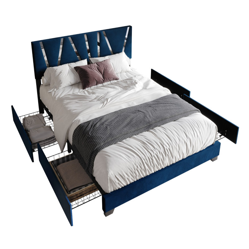 Kelwyn Upholstered Platform Storage Bed, Blue, Queen