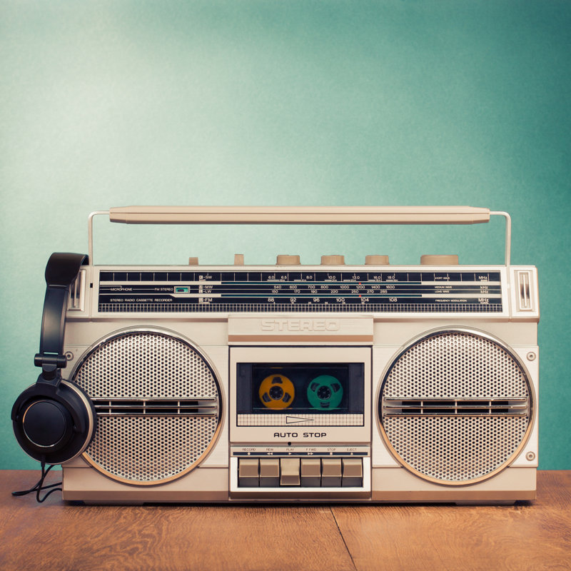 80S Radio And Headphones by BrAt_PiKaChU - Wrapped Canvas Print, 30cm H x 30cm W x 3.8cm D