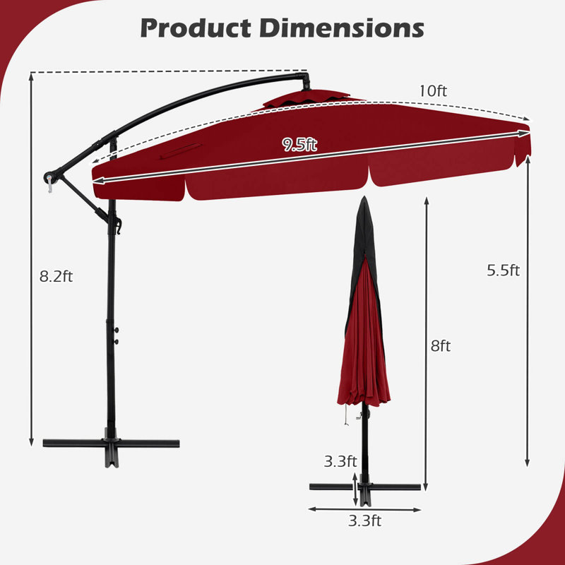 Parasol suspendu en porte-à-faux 10 pi, Rouge