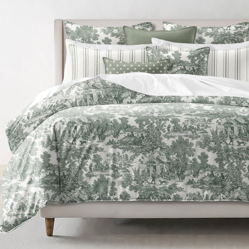 Au Village Toile Sweet Grass  Cotton Comforter Set 8 Piece, King Comforter + 7 Additional Pieces
