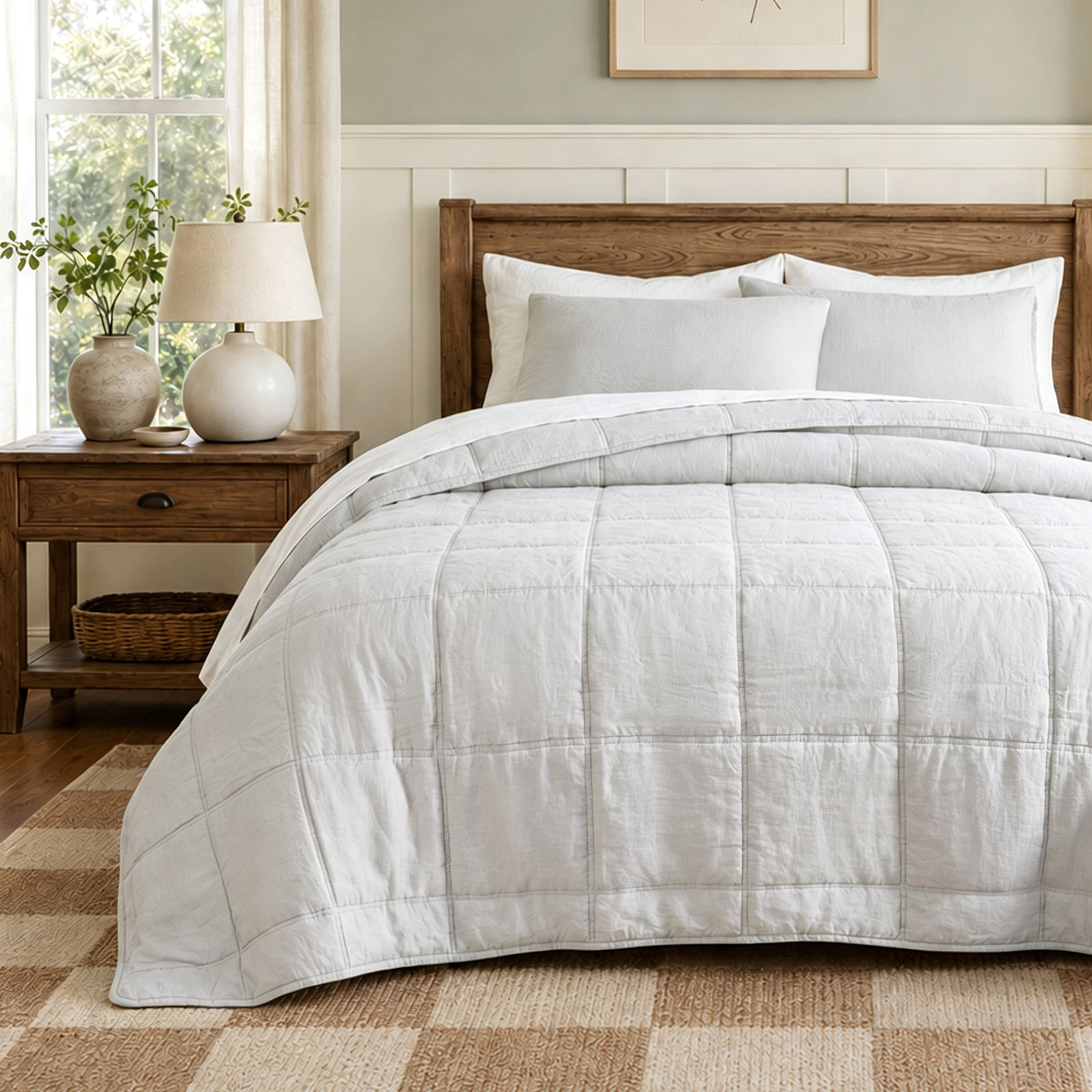 Bedding, Light Gray, King Comforter + 2 King Shams
