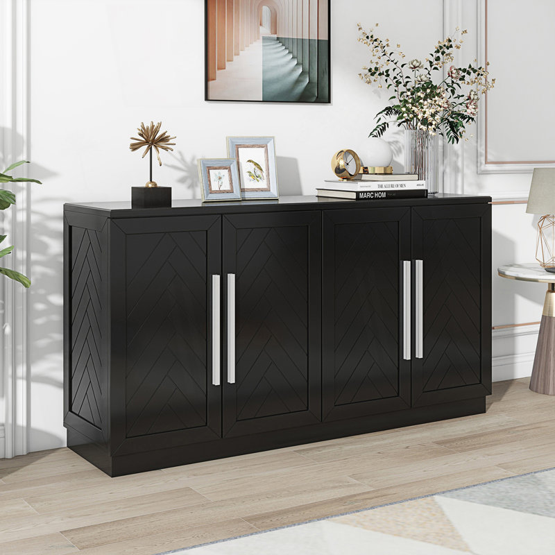 Accent Sideboard, Sideboard Buffet Cabinet With Storage, Buffet Cabinet With Adjustable Shelves, Black