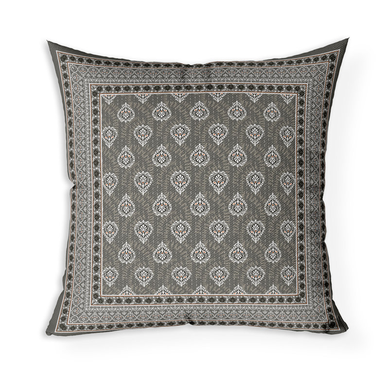 Coussin Kashmiri, Blanc / Gris, H 16 po x l 16 po