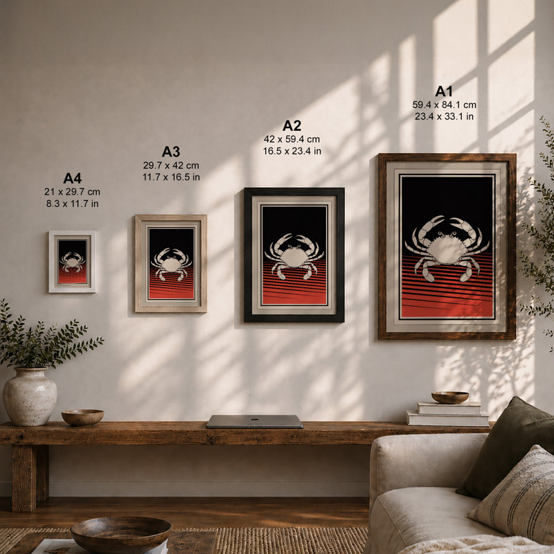 Crab Geometric - Framed Print, A1 - 84.1 x 59.4 cm, White