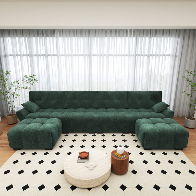4-Seater Sofa Set With 2 Ottomans, Solid Wood Frame With Premium Chenille Fabric, And High-Resilience Cushions, Perfect For Living Room