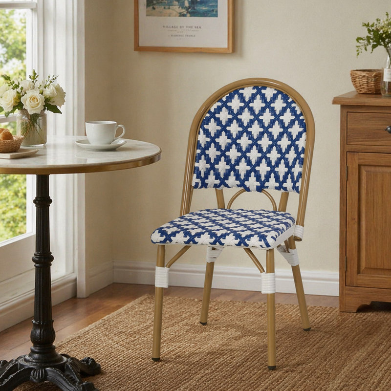 Chaise bistro French, White/Navy