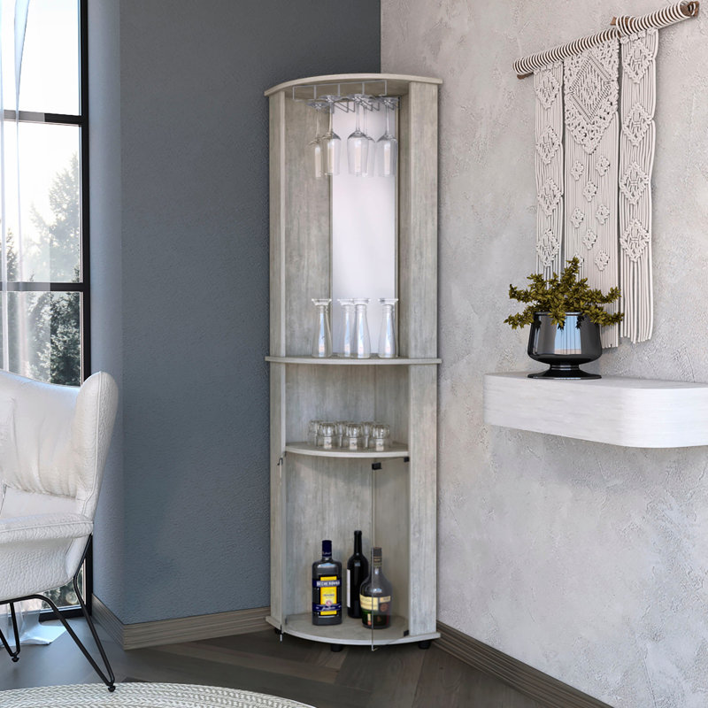 Armoire-bar à 3 tablettes en béton gris avec portes de rangement accessibles pour lit simple