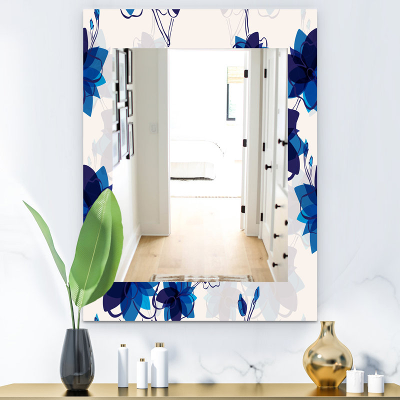 Miroir d’appoint mural traditionnel fleurs abstraites, H 24 po x l 32 po