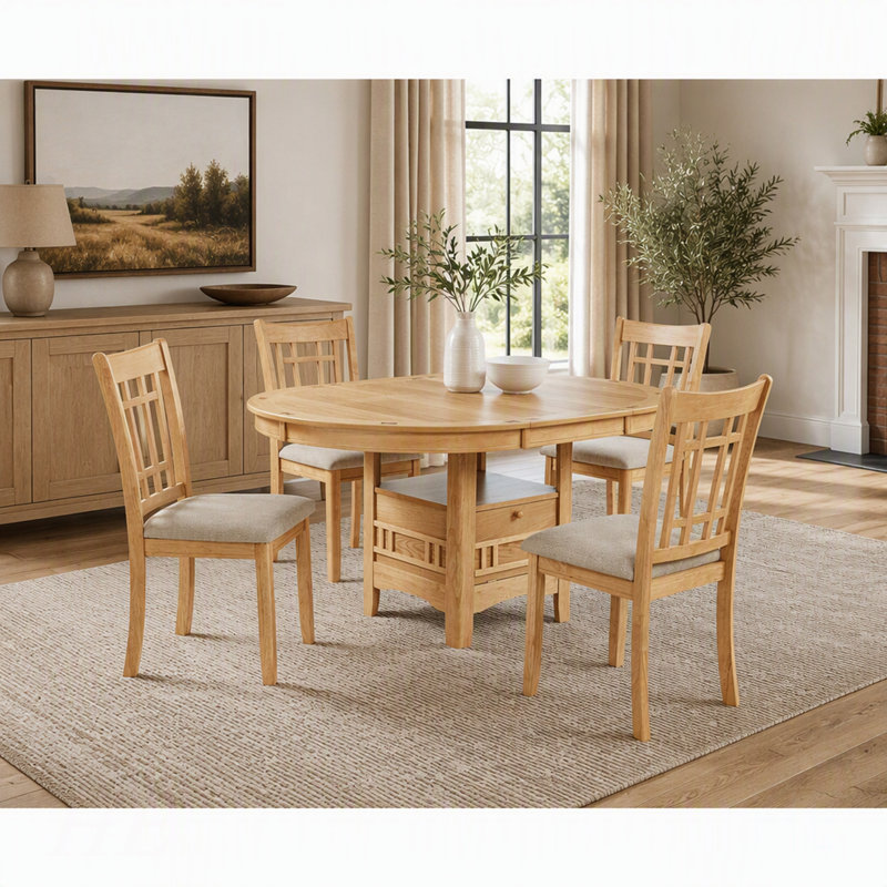 Light Oak 5-Piece Oval Extension Leaf Dining Set